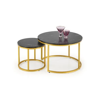 PAOLA COFFEE TABLES, SET OF 2 PCS. BLACK MARBLE / GOLD